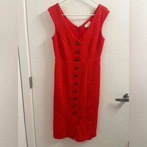 Orange red midi dress with buttons from Anthropologie